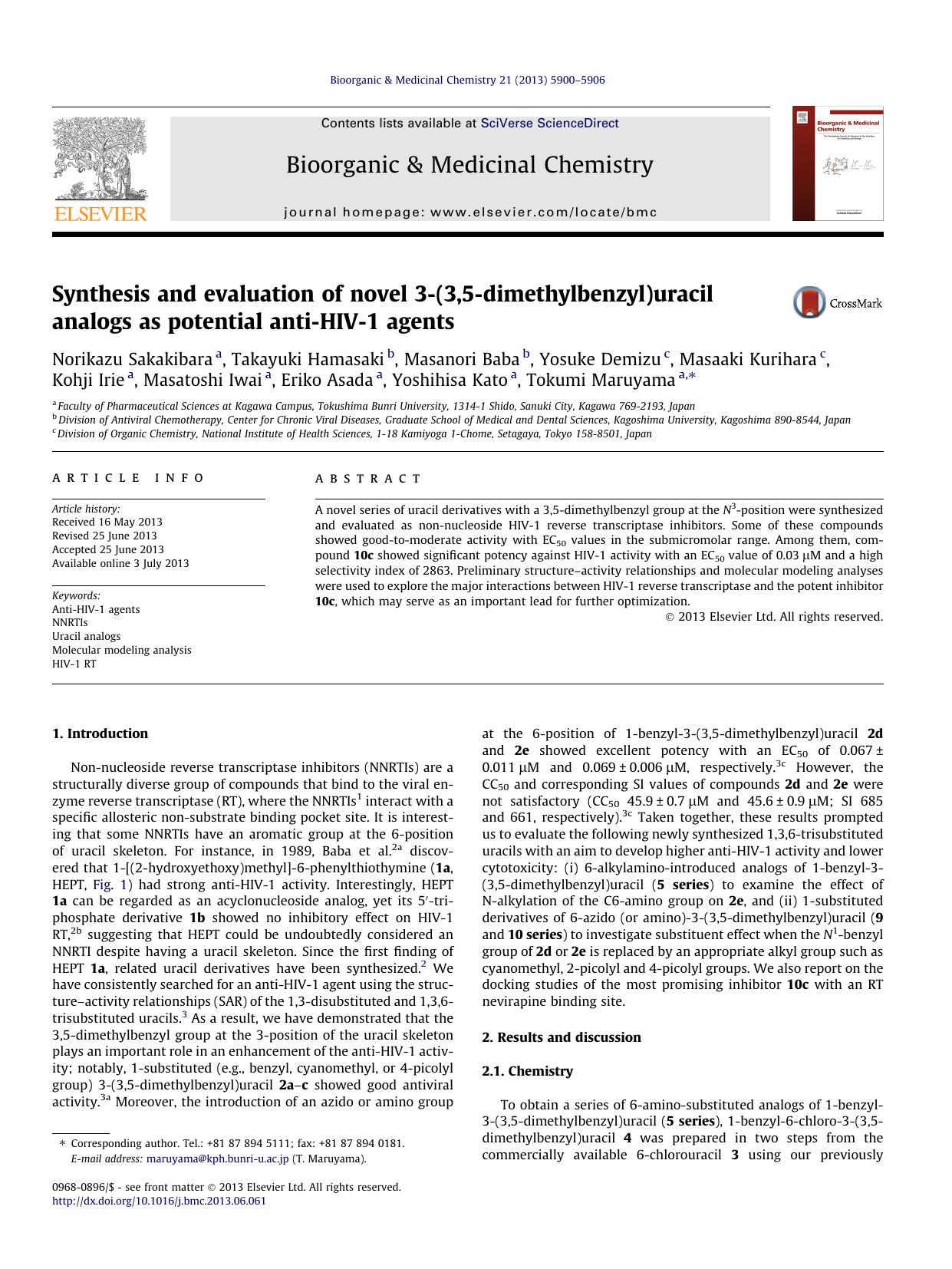 Synthesis and evaluation of novel 3-(3,5-dimethylbenzyl)uracil analogs as potential anti-HIV-1 agents by unknow