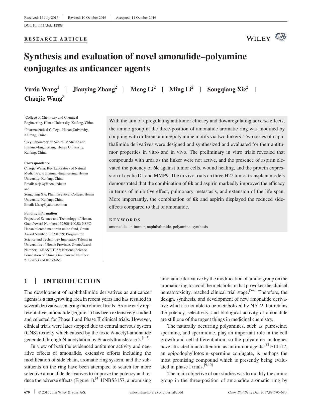 Synthesis and evaluation of novel amonafide–polyamine conjugates as anticancer agents by unknow