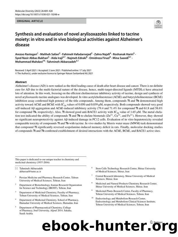 Synthesis and evaluation of novel arylisoxazoles linked to tacrine moiety: in vitro and in vivo biological activities against Alzheimerâs disease by unknow