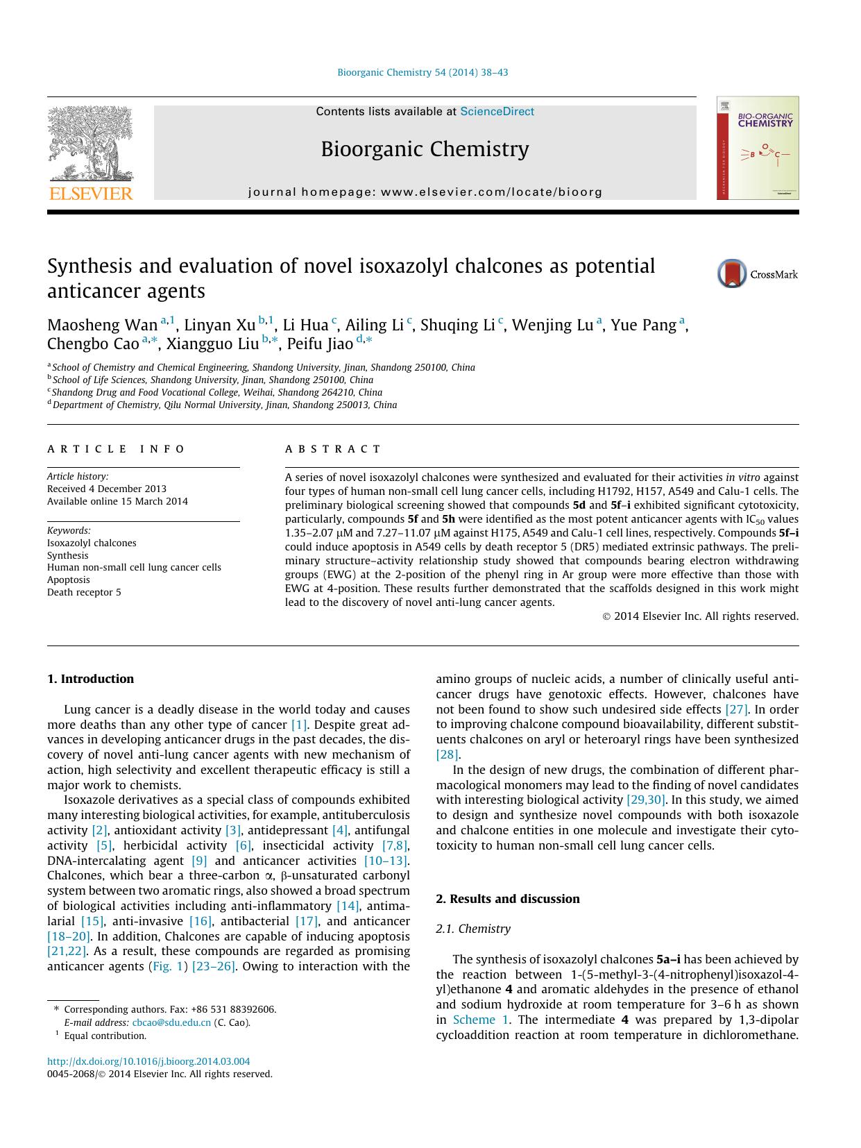 Synthesis and evaluation of novel isoxazolyl chalcones as potential anticancer agents by unknow