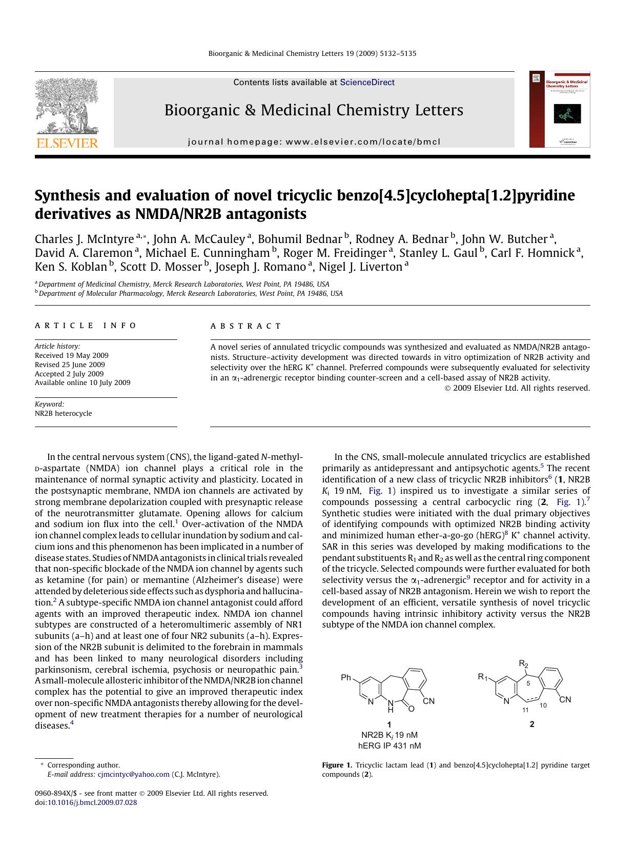Synthesis and evaluation of novel tricyclic benzo[4.5]cyclohepta[1.2]pyridine derivatives as NMDANR2B antagonists by unknow