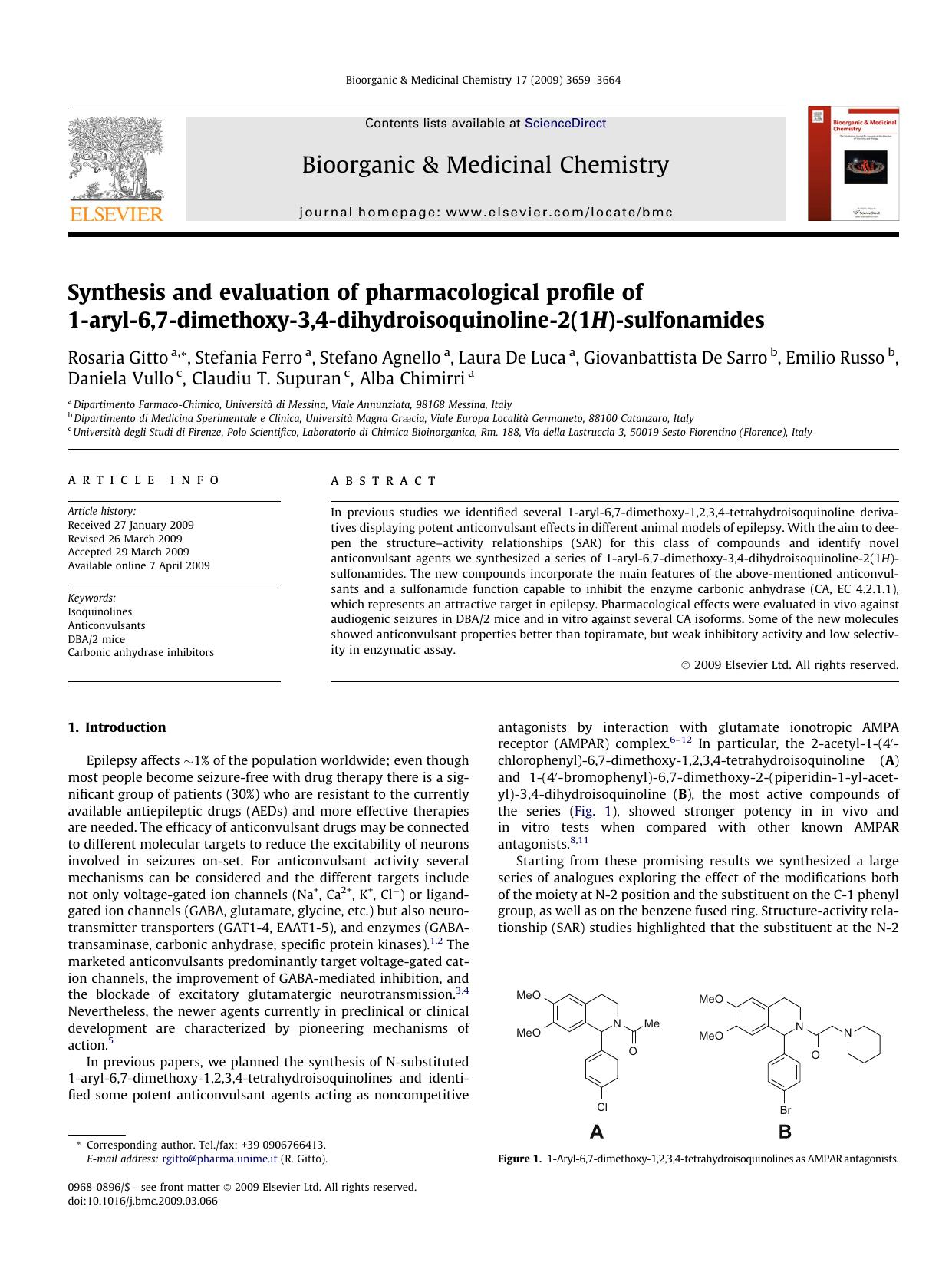 Synthesis and evaluation of pharmacological profile of 1-aryl-6,7-dimethoxy-3,4-dihydroisoquinoline-2(1H)-sulfonamides by unknow