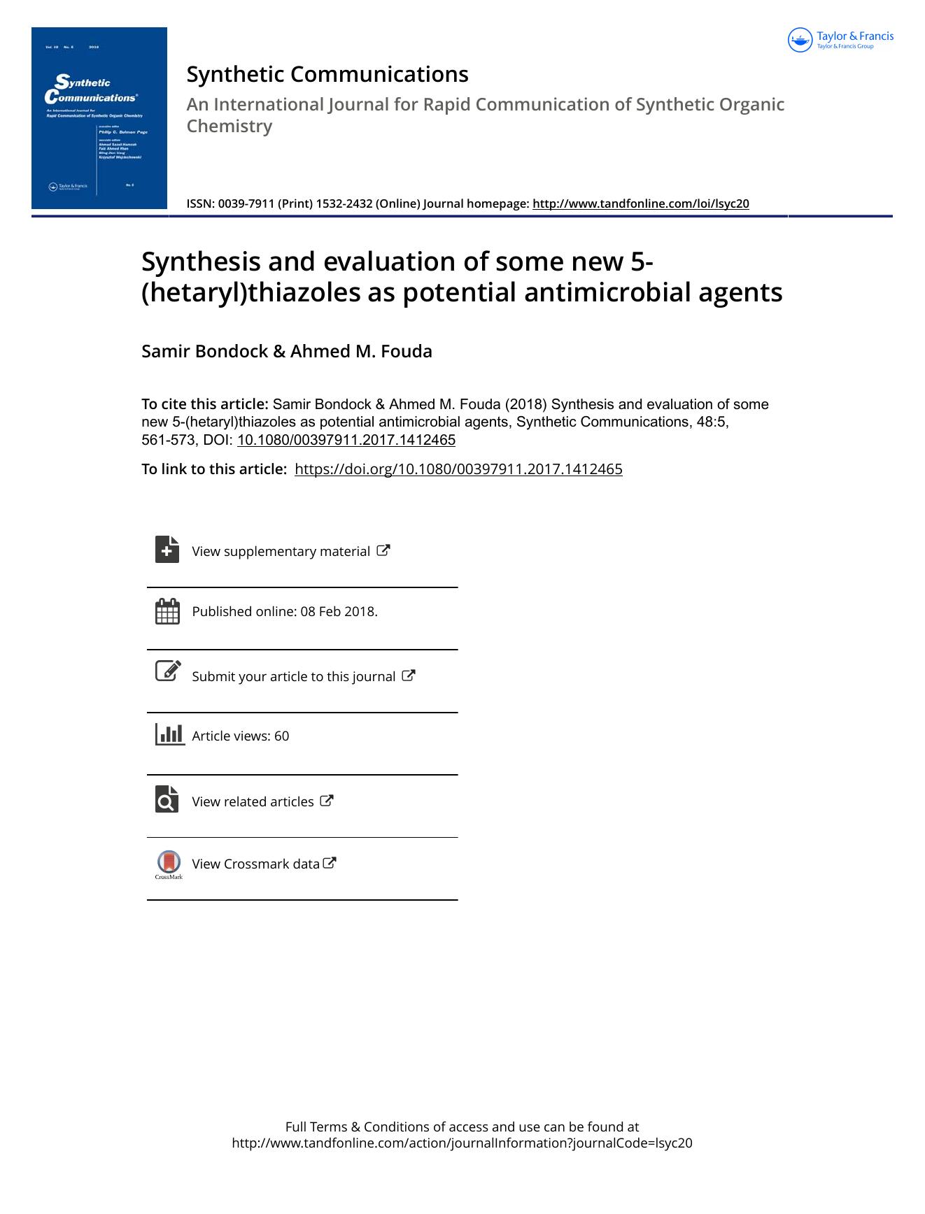 Synthesis and evaluation of some new 5-(hetaryl)thiazoles as potential antimicrobial agents by Samir Bondock