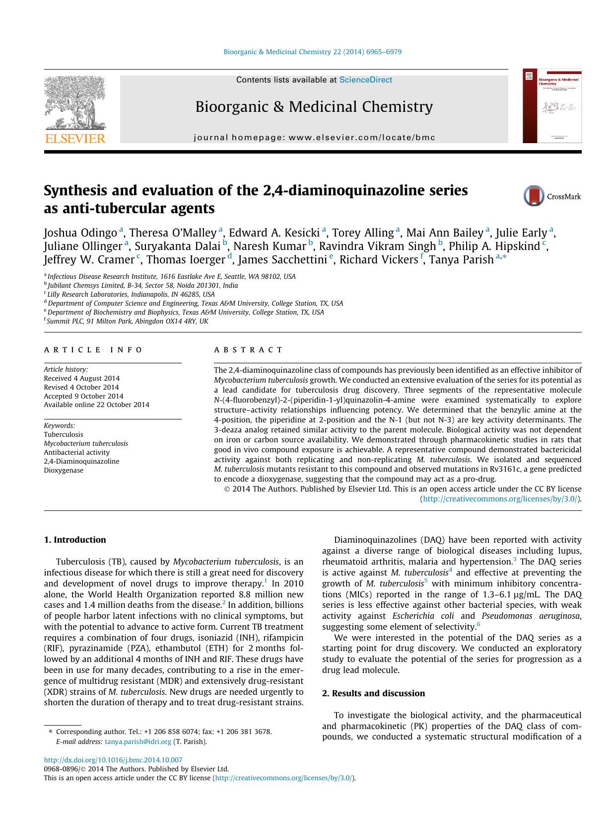 Synthesis and evaluation of the 2,4-diaminoquinazoline series as anti-tubercular agents by unknow