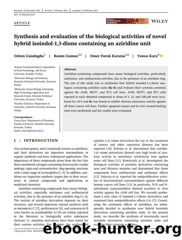 Synthesis and evaluation of the biological activities of novel hybrid isoindolâ1,3âdione containing an aziridine unit by Unknown