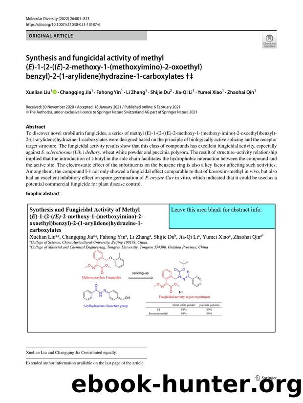 Synthesis and fungicidal activity of methyl (E)-1-(2-((E)-2-methoxy-1-(methoxyimino)-2-oxoethyl)benzyl)-2-(1-arylidene)hydrazine-1-carboxylates â â¡ by unknow