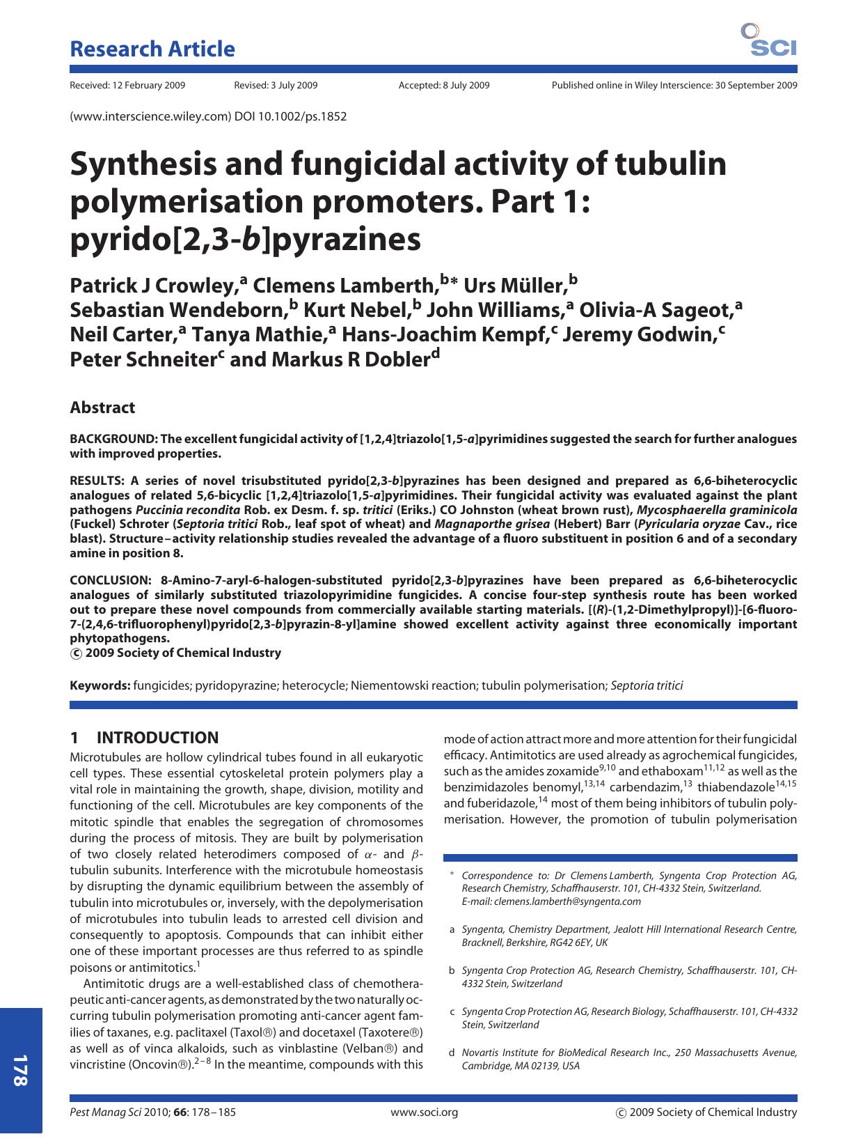 Synthesis and fungicidal activity of tubulin polymerisation promoters. Part 1: pyrido[2,3-b]pyrazines by Unknown
