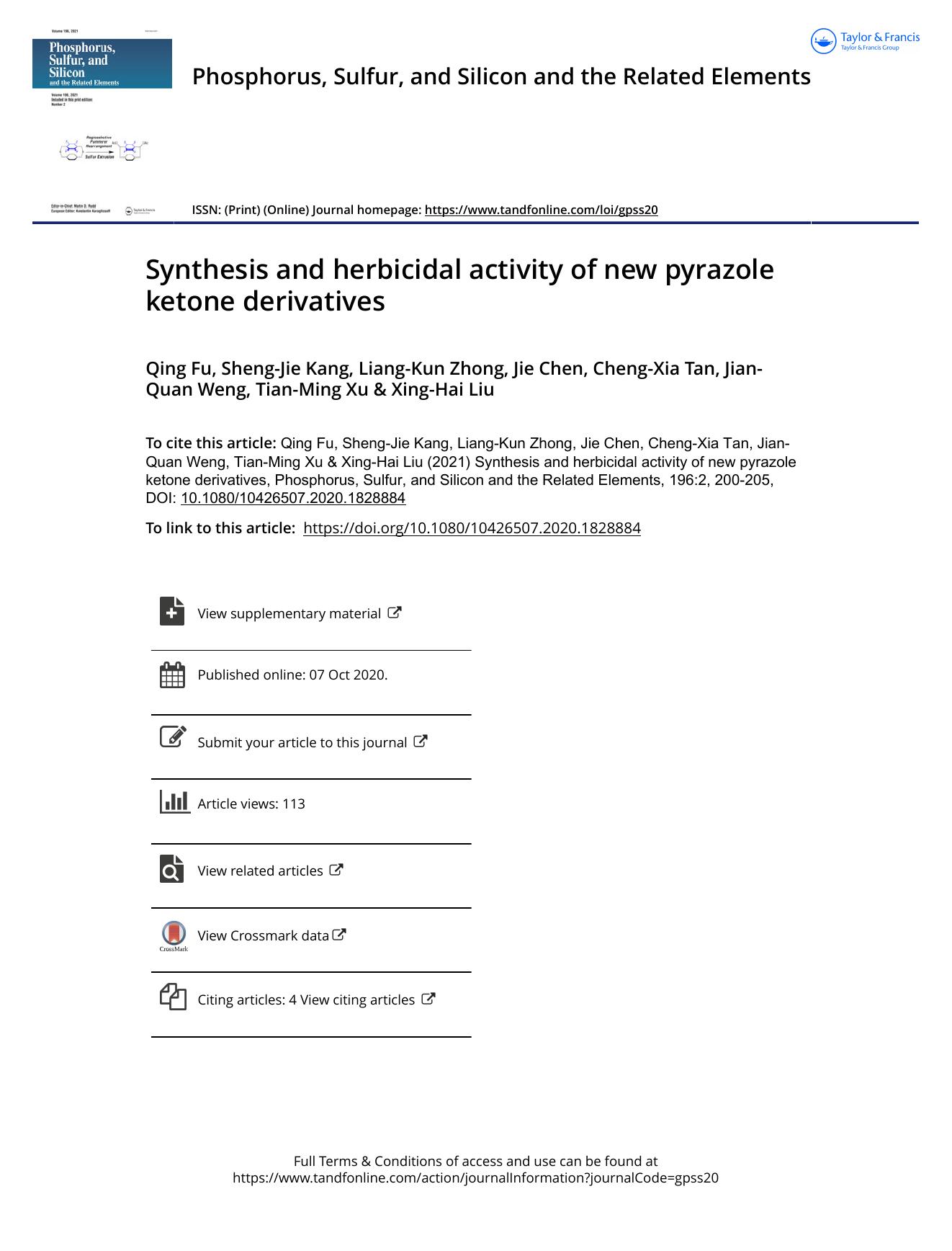 Synthesis and herbicidal activity of new pyrazole ketone derivatives by unknow