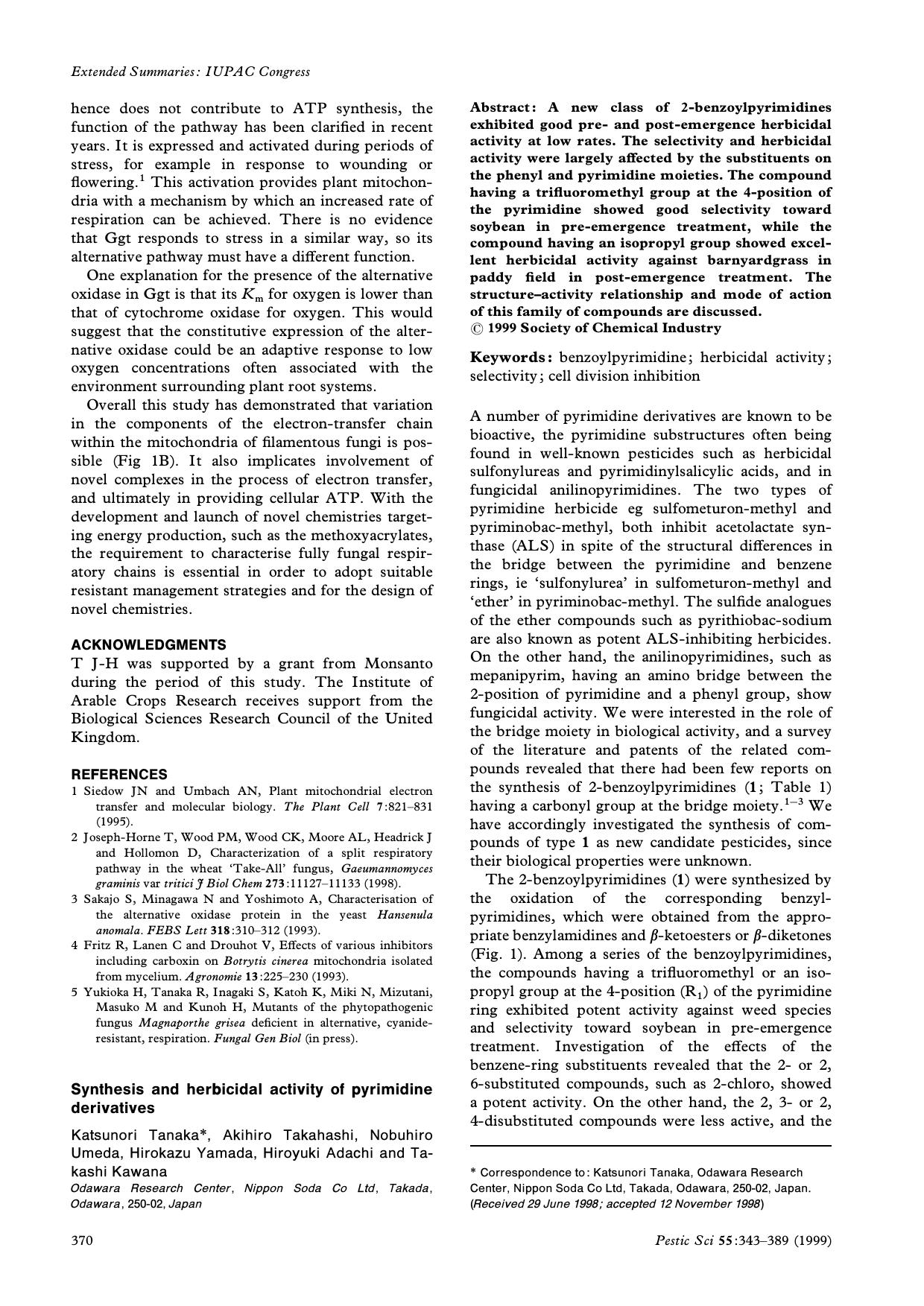 Synthesis and herbicidal activity of pyrimidine derivatives by Unknown