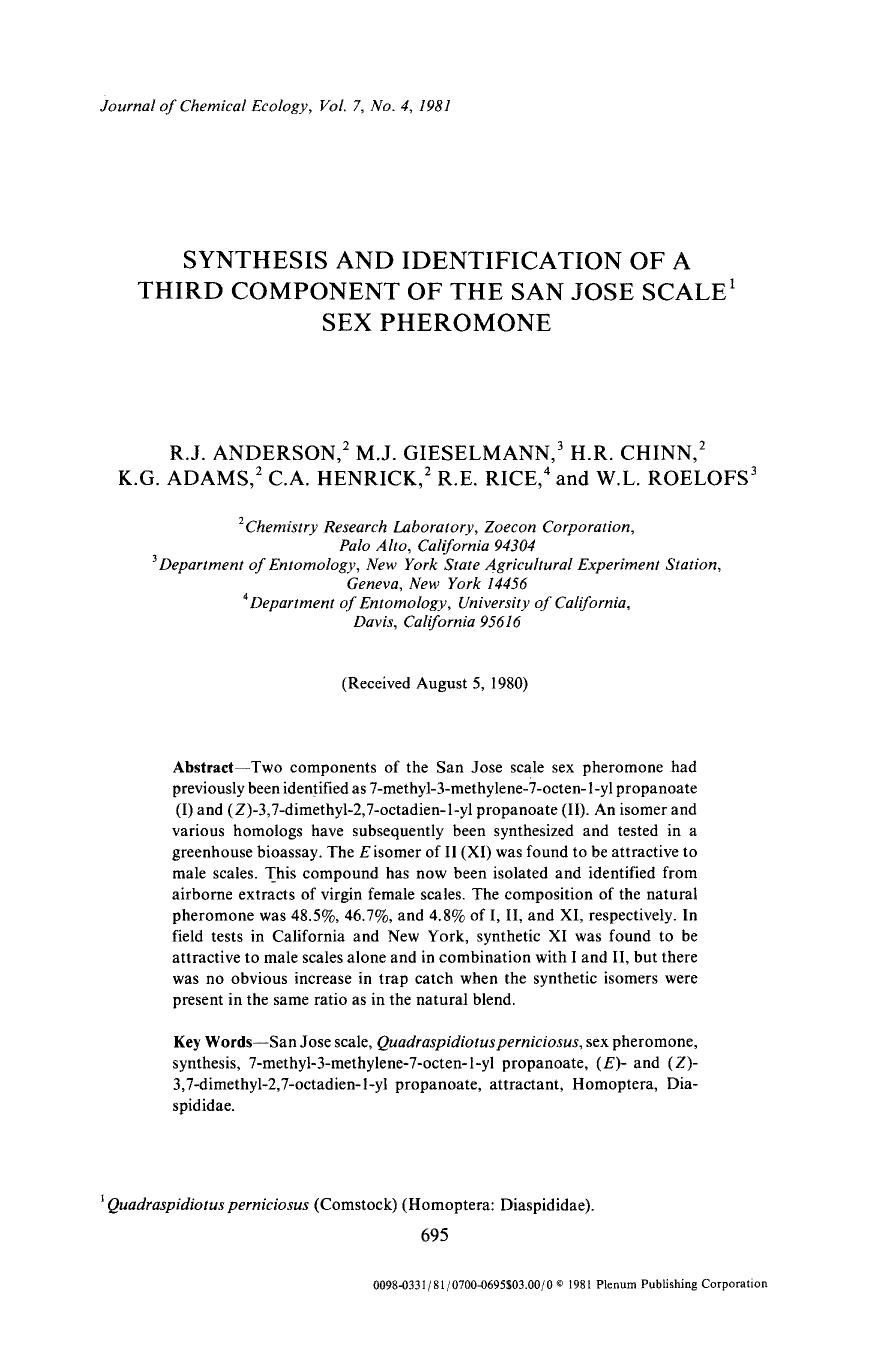 Synthesis and identification of a third component of the San Jose scale sex pheromone by Unknown