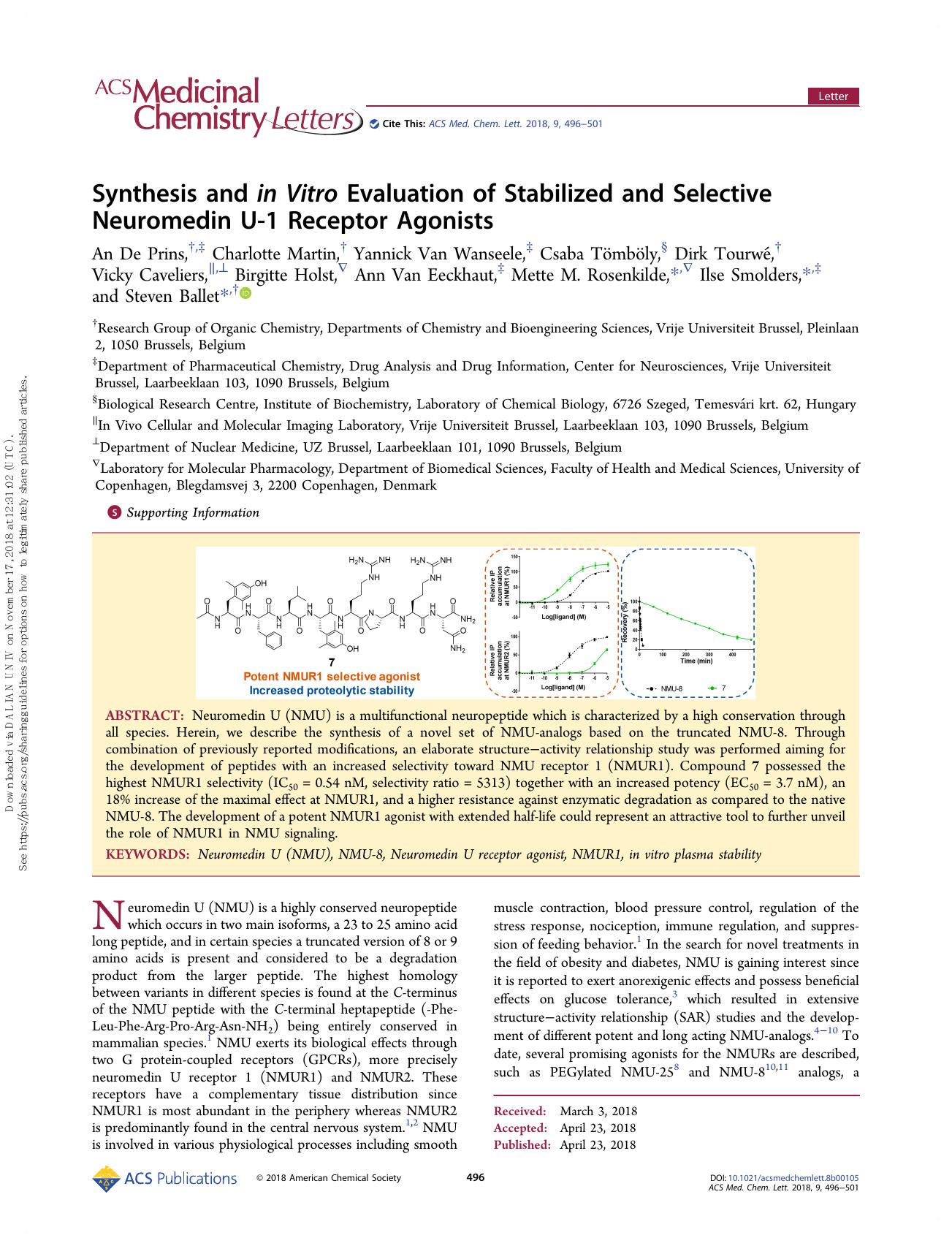 Synthesis and in Vitro Evaluation of Stabilized and Selective Neuromedin U-1 Receptor Agonists by unknow