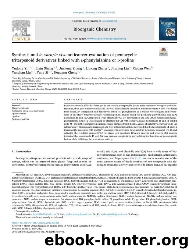 Synthesis and in vitro  in vivo anticancer evaluation of pentacyclic triterpenoid derivatives linked with l -phenylalanine or l -proline by unknow