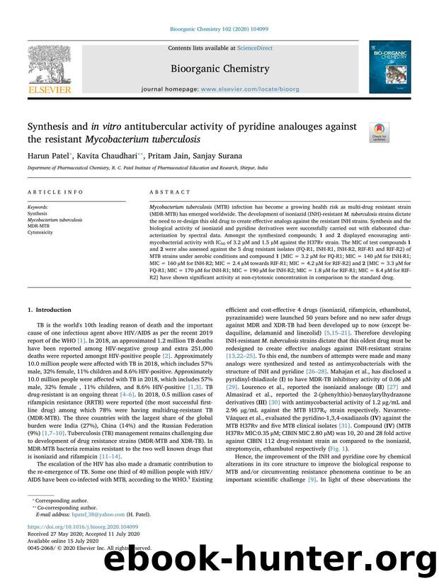 Synthesis and in vitro antitubercular activity of pyridine analouges against the resistant Mycobacterium tuberculosis by Harun Patel & Kavita Chaudhari & Pritam Jain & Sanjay Surana