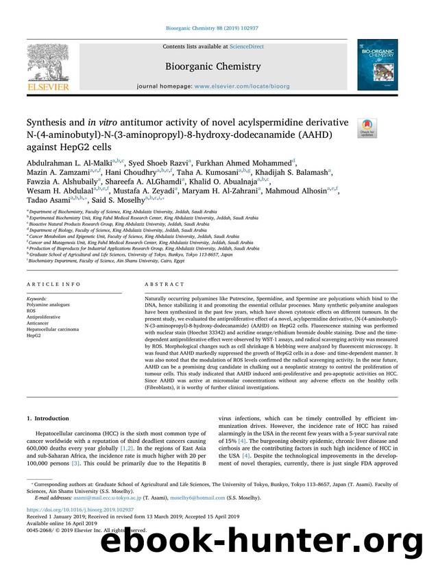 Synthesis and in vitro antitumor activity of novel acylspermidine derivative N-(4-aminobutyl)-N-(3-aminopropyl)-8-hydroxy-dodecanamide (AAHD) against HepG2 cells by unknow