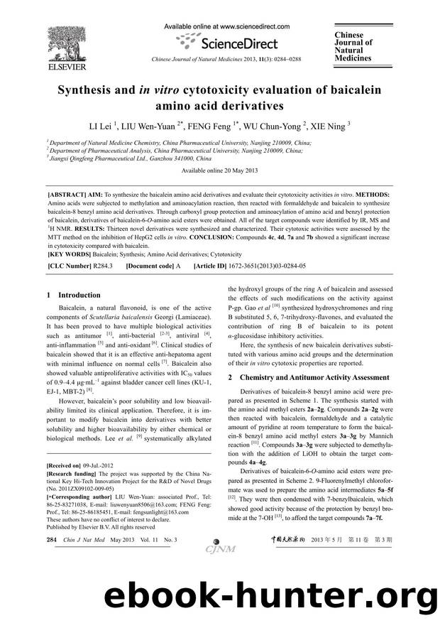 Synthesis and in vitro cytotoxicity evaluation of baicalein amino acid derivatives by Lei LI & Wen-Yuan LIU & Feng FENG & Chun-Yong WU & Ning XIE