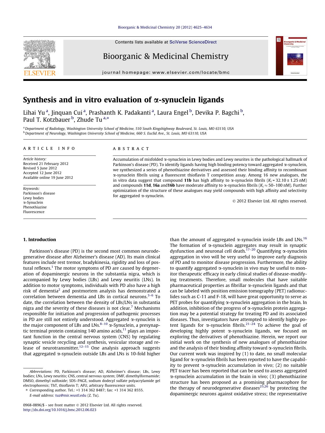 Synthesis and in vitro evaluation of ÃÂ±-synuclein ligands by unknow