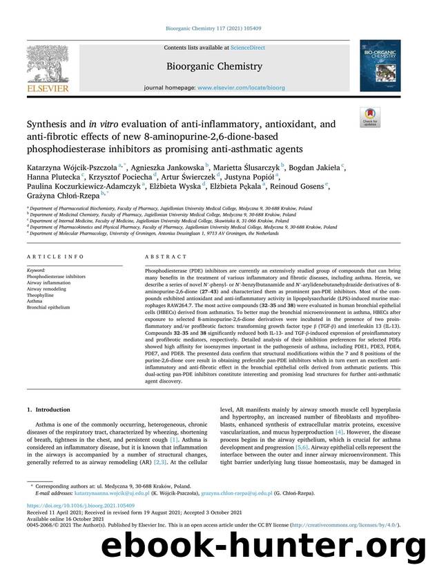Synthesis and in vitro evaluation of anti-inflammatory, antioxidant, and anti-fibrotic effects of new 8-aminopurine-2,6-dione-based phosphodiesterase inhibitors as promising anti-asthmatic agents by Katarzyna Wójcik-Pszczoła