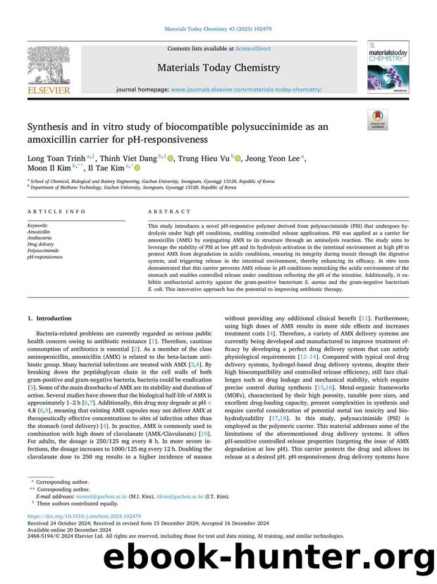 Synthesis and in vitro study of biocompatible polysuccinimide as an amoxicillin carrier for pH-responsiveness by Long Toan Trinh & Thinh Viet Dang & Trung Hieu Vu & Jeong Yeon Lee & Moon Il Kim & Il Tae Kim