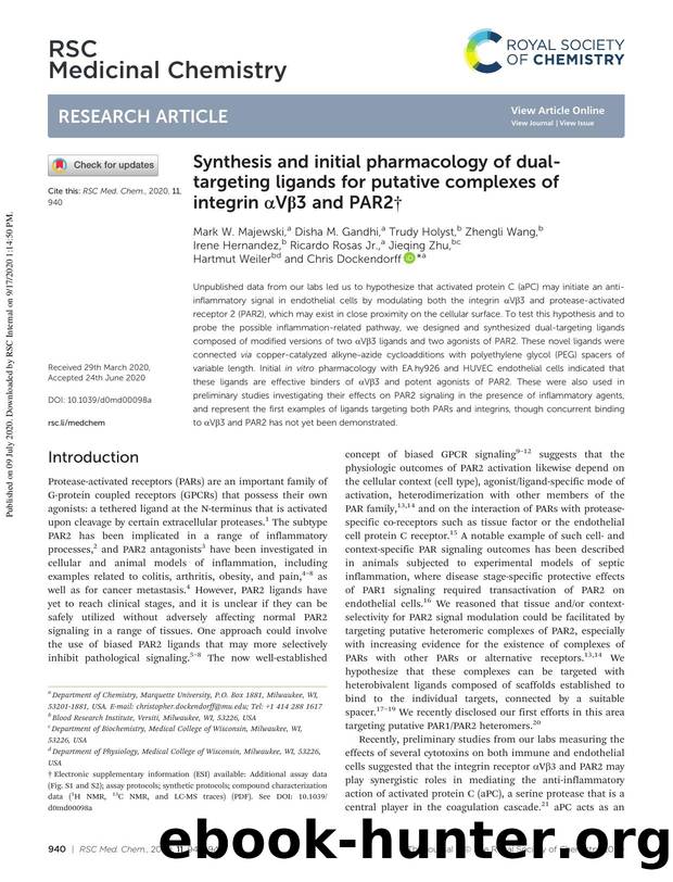 Synthesis and initial pharmacology of dual-targeting ligands for putative complexes of integrin Î±VÎ²3 and PAR2 by unknow