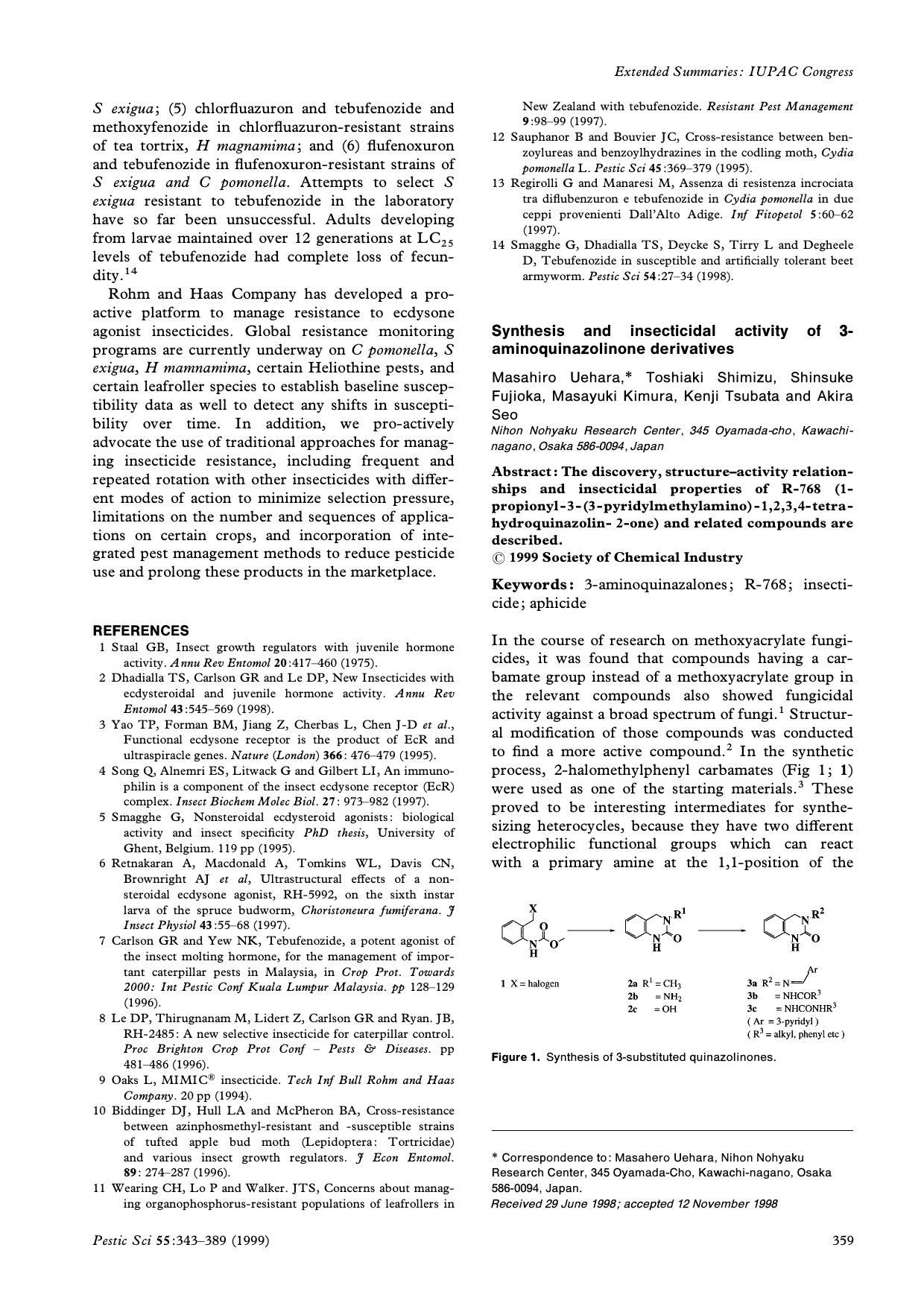 Synthesis and insecticidal activity of 3aminoquinazolinone derivatives by Unknown