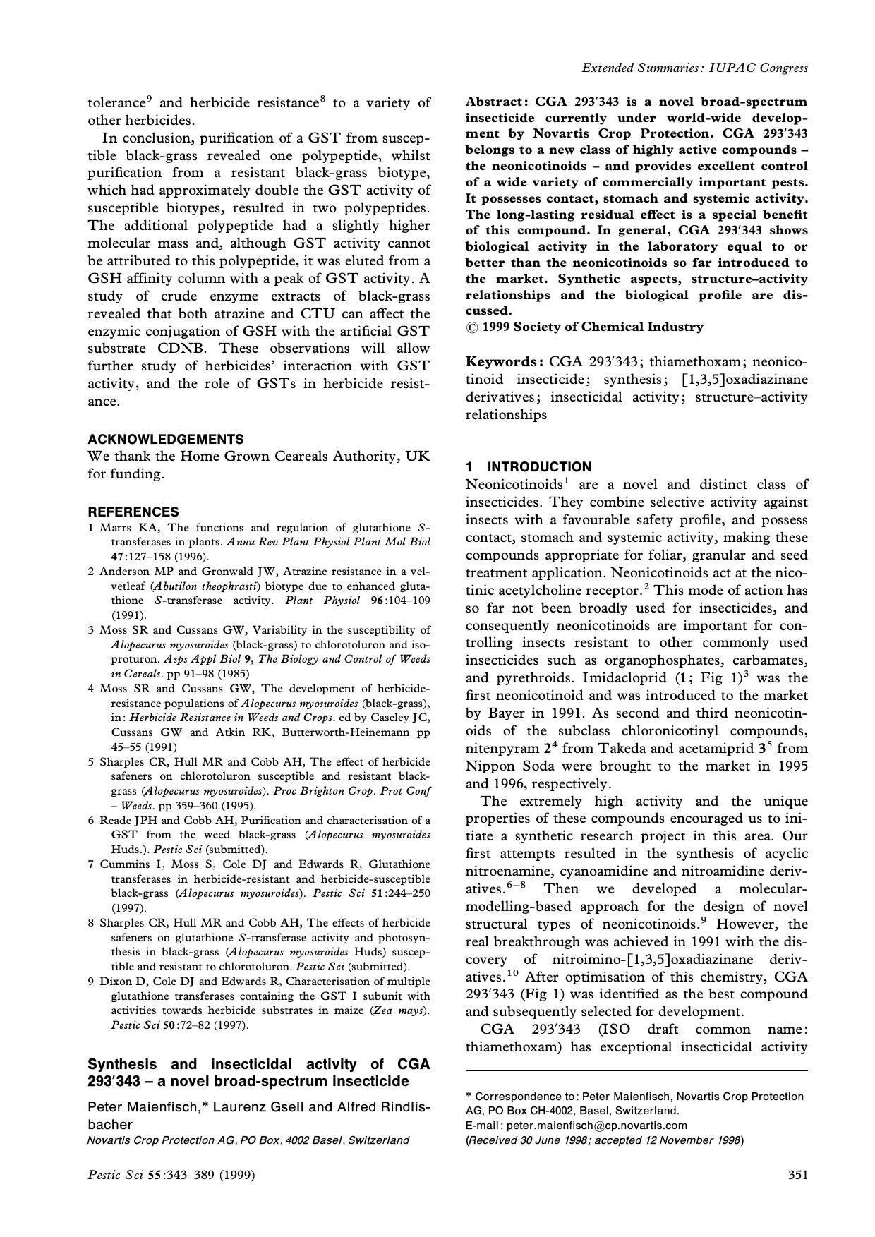 Synthesis and insecticidal activity of CGA 293343 a novel broadspectrum insecticide by Unknown