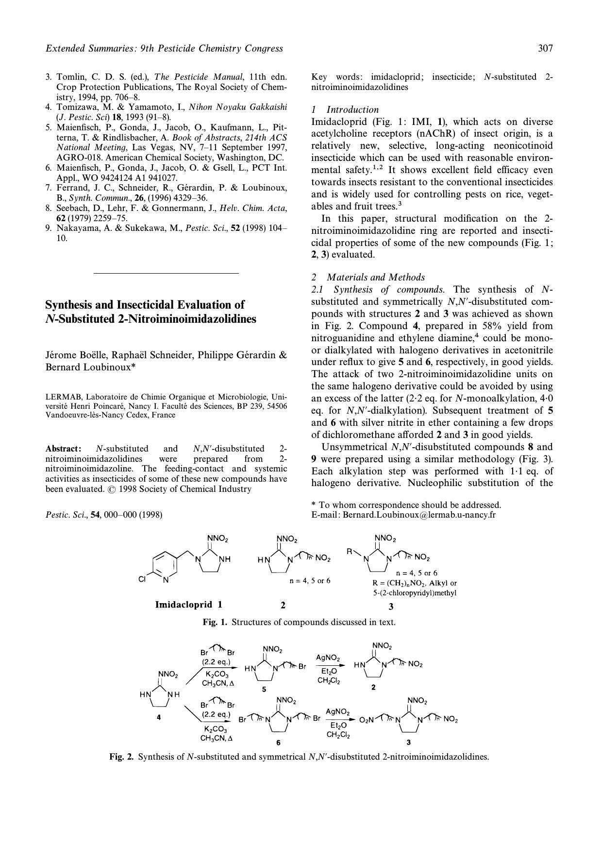 Synthesis and insecticidal evaluation of Nsubstituted 2nitroiminoimidazolidines by Unknown