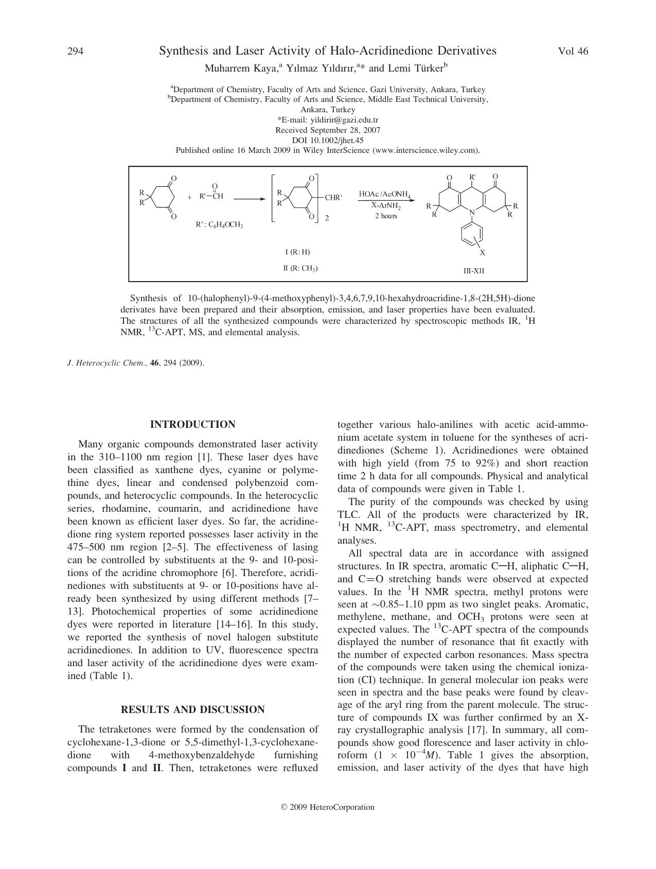 Synthesis and laser activity of halo-acridinedione derivatives by Unknown