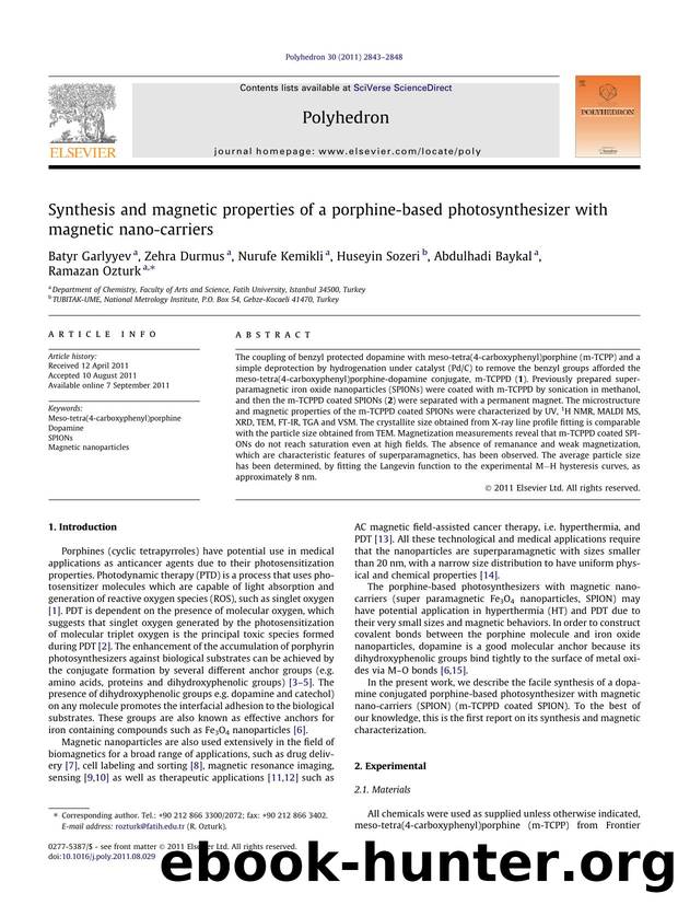 Synthesis and magnetic properties of a porphine-based photosynthesizer with magnetic nano-carriers by Batyr Garlyyev & Zehra Durmus & Nurufe Kemikli & Huseyin Sozeri & Abdulhadi Baykal & Ramazan Ozturk