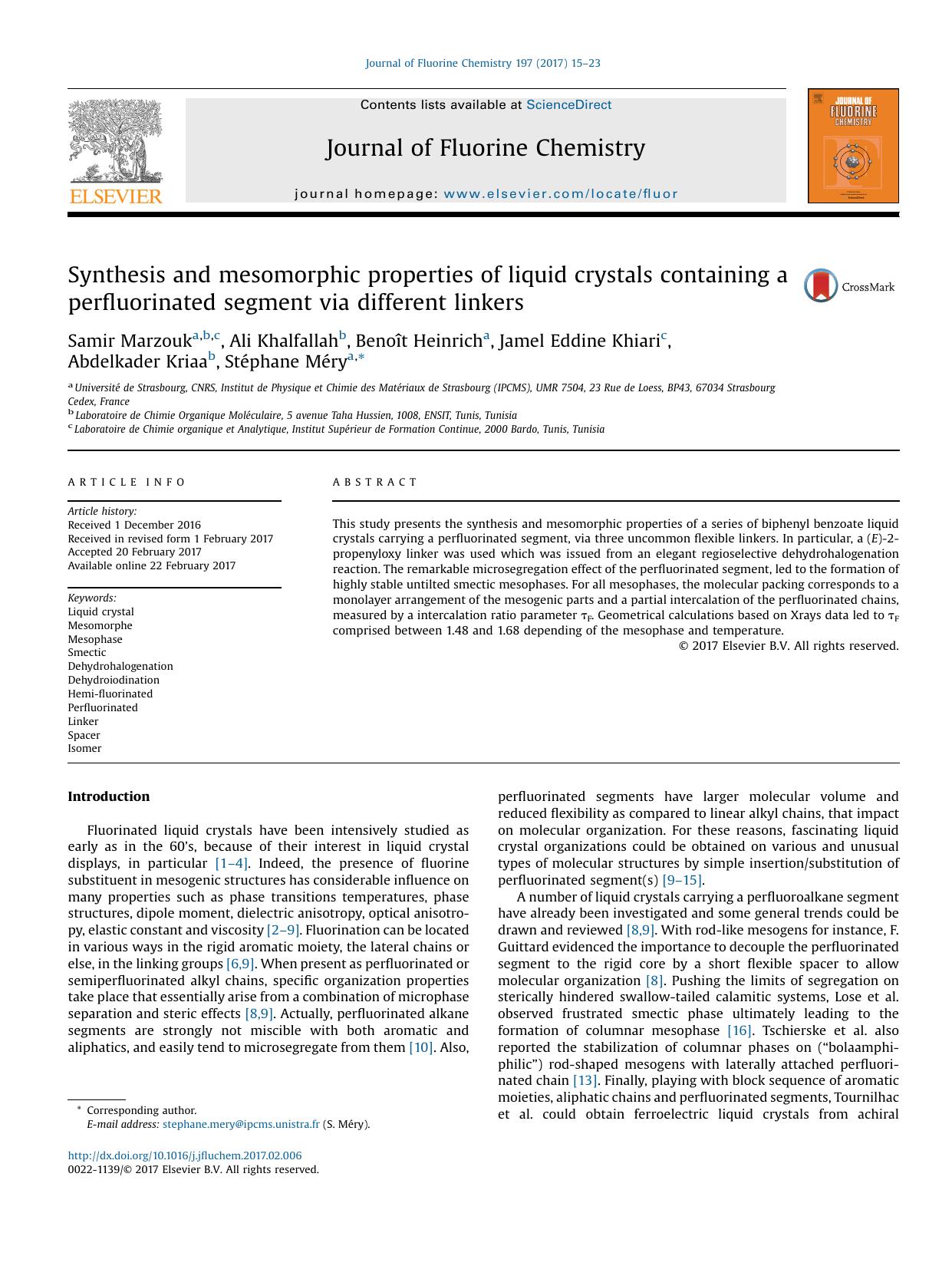 Synthesis and mesomorphic properties of liquid crystals containing a perfluorinated segment via different linkers by unknow