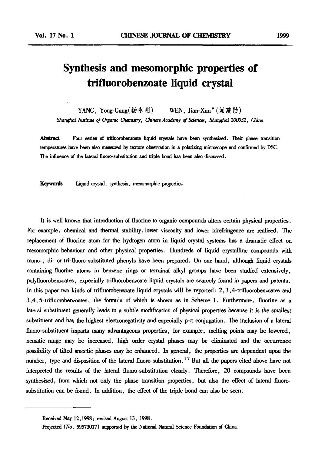 Synthesis and mesomorphic properties of trifluorobenzoate liquid crystal by Unknown