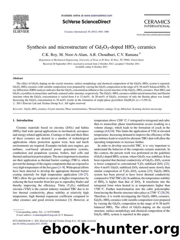 Synthesis and microstructure of Gd2O3-doped HfO2 ceramics by C.K. Roy