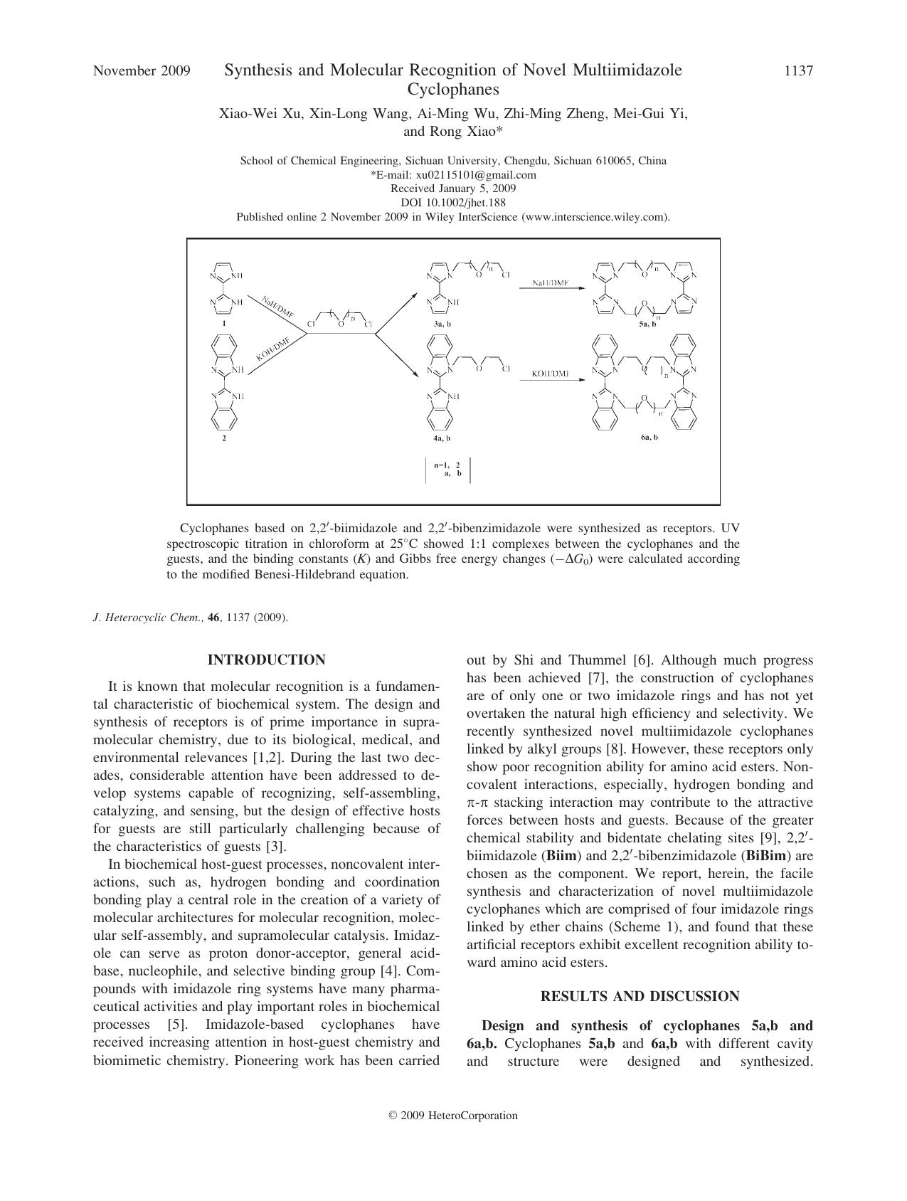 Synthesis and molecular recognition of novel multiimidazole cyclophanes by Unknown