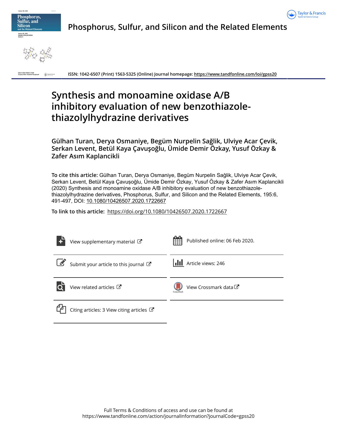 Synthesis and monoamine oxidase AB inhibitory evaluation of new benzothiazole-thiazolylhydrazine derivatives by unknow