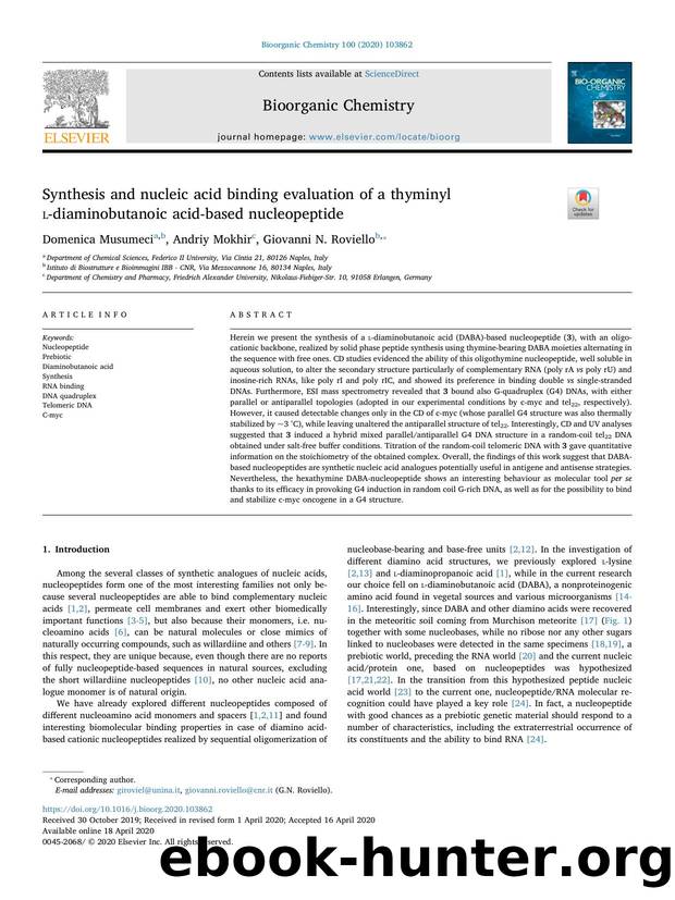 Synthesis and nucleic acid binding evaluation of a thyminyl l-diaminobutanoic acid-based nucleopeptide by Domenica Musumeci & Andriy Mokhir & Giovanni N. Roviello