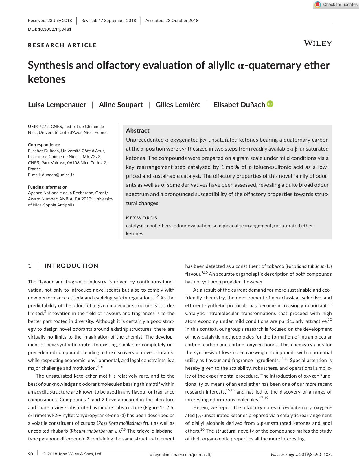 Synthesis and olfactory evaluation of allylic Î±âquaternary ether ketones by Unknown