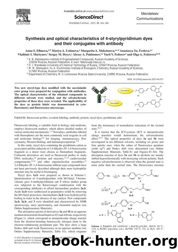 Synthesis and optical characteristics of 4-styrylpyridinium dyes and their conjugates with antibody by Anna S. Efimova