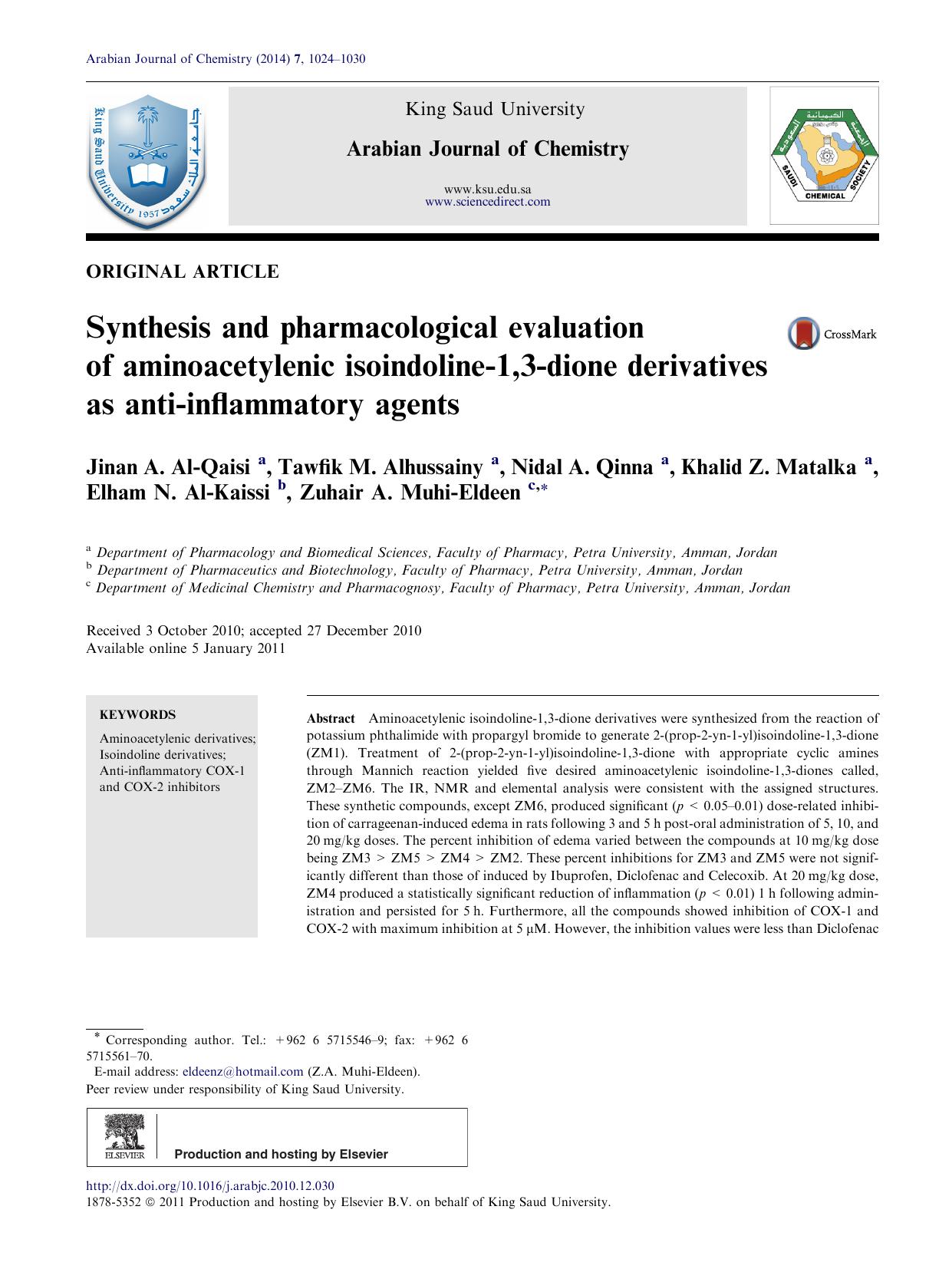 Synthesis and pharmacological evaluation of aminoacetylenic isoindoline-1,3-dione derivatives as anti-inflammatory agents by unknow