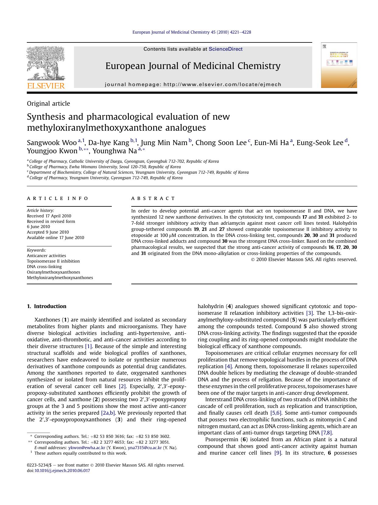Synthesis and pharmacological evaluation of new methyloxiranylmethoxyxanthone analogues by unknow