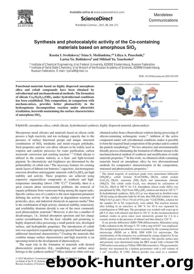 Synthesis and photocatalytic activity of the Co-containing materials based on amorphous SiO2 by unknow