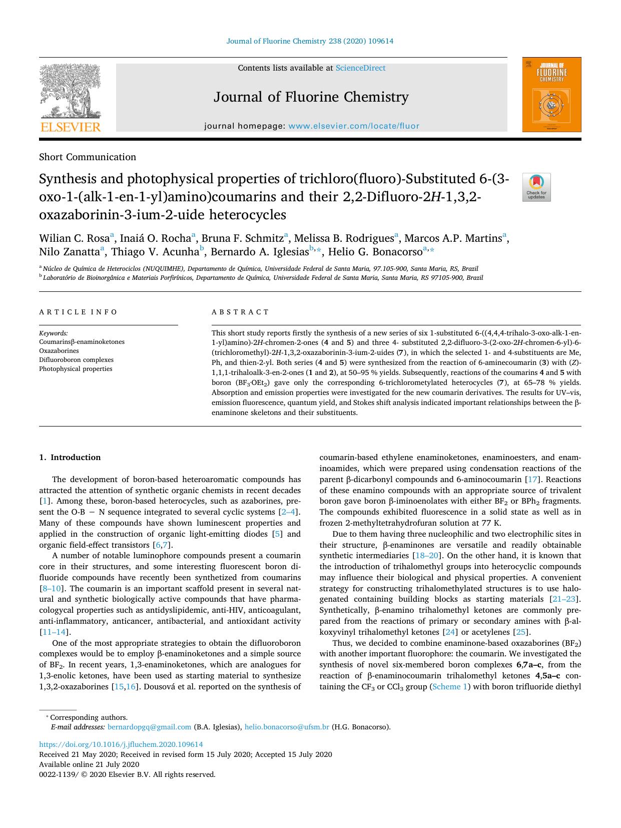 Synthesis and photophysical properties of trichloro(fluoro)-Substituted 6-(3-oxo-1-(alk-1-en-1-yl)amino)coumarins and their 2,2-Difluoro-2H-1,3,2-oxazaborinin-3-ium-2-uide heterocycles by unknow