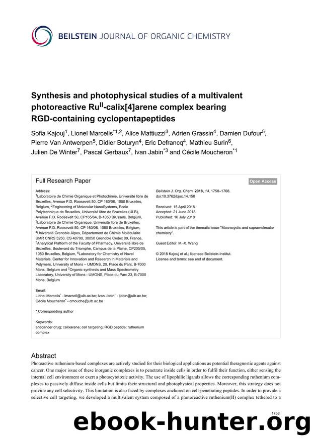 Synthesis and photophysical studies of a multivalent photoreactive RuII-calix[4]arene complex bearing RGD-containing cyclopentapeptides by unknow