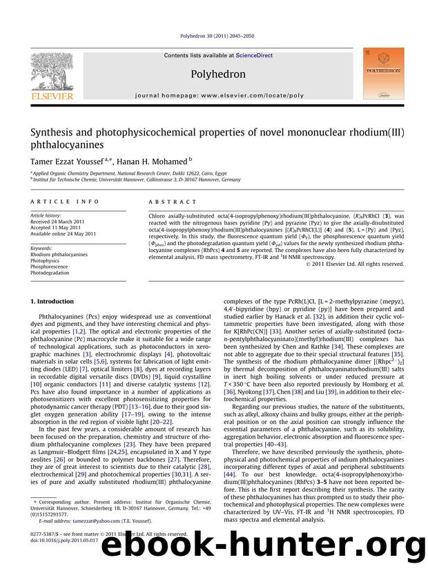 Synthesis and photophysicochemical properties of novel mononuclear rhodium(III) phthalocyanines by Tamer Ezzat Youssef & Hanan H. Mohamed