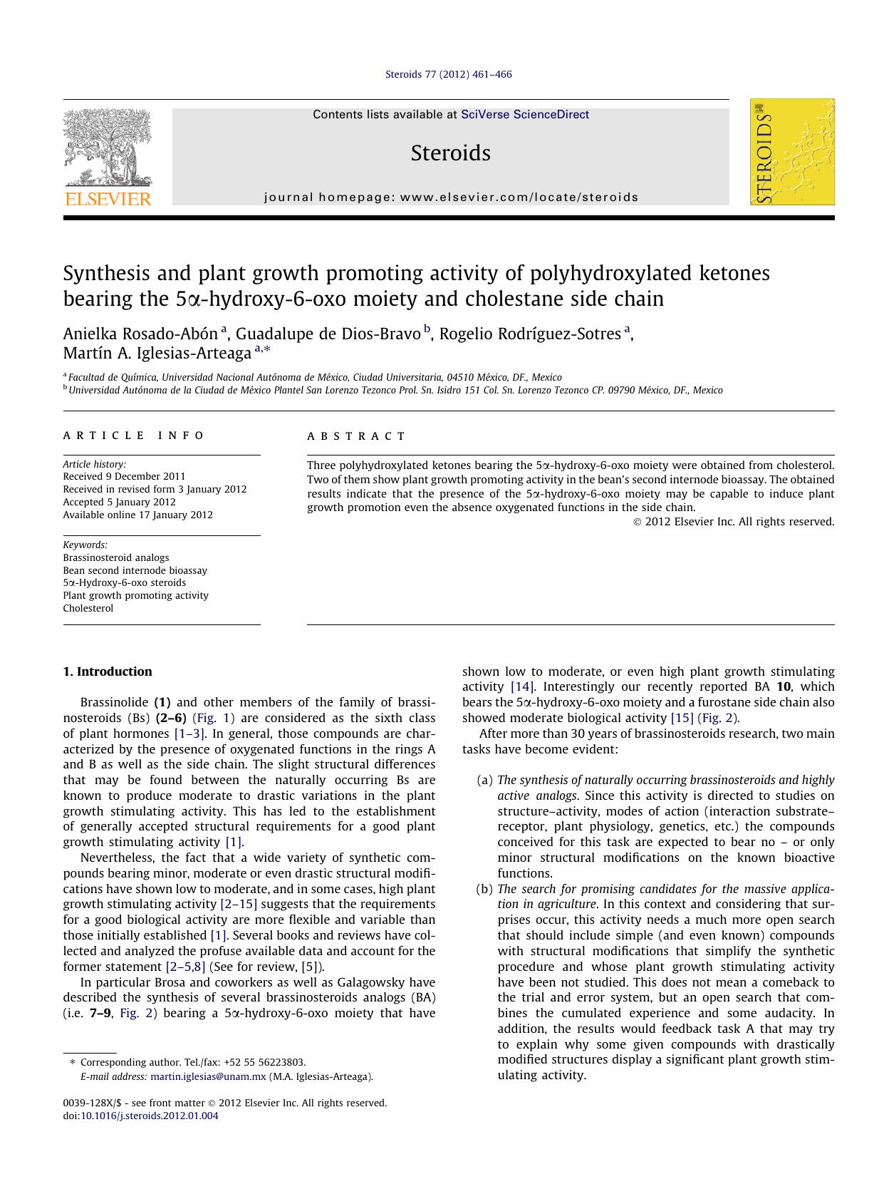 Synthesis and plant growth promoting activity of polyhydroxylated ketones bearing the 5ÃÂ±-hydroxy-6-oxo moiety and cholestane side chain by unknow