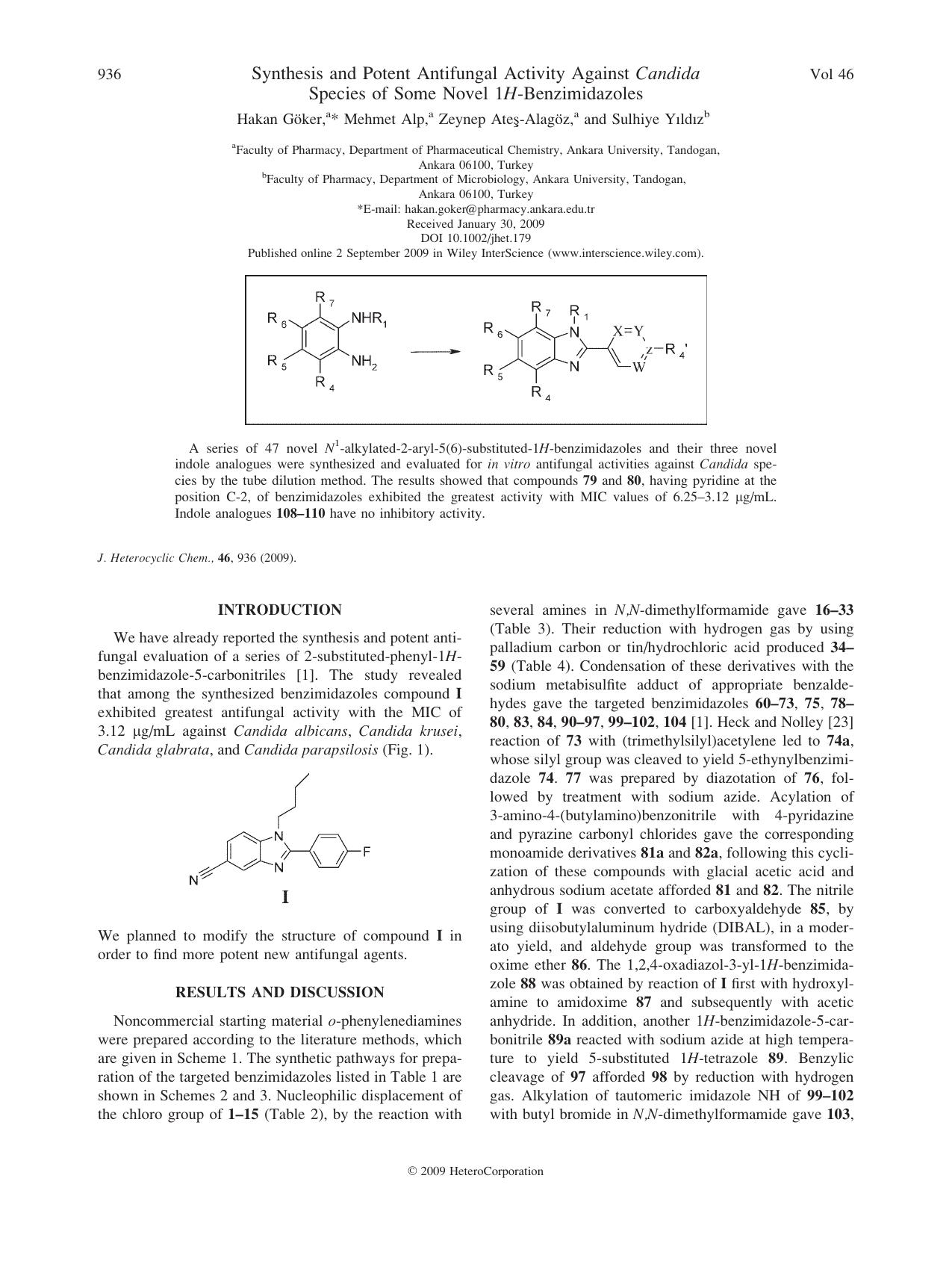 Synthesis and potent antifungal activity against Candida species of some novel 1H-benzimidazoles by Unknown