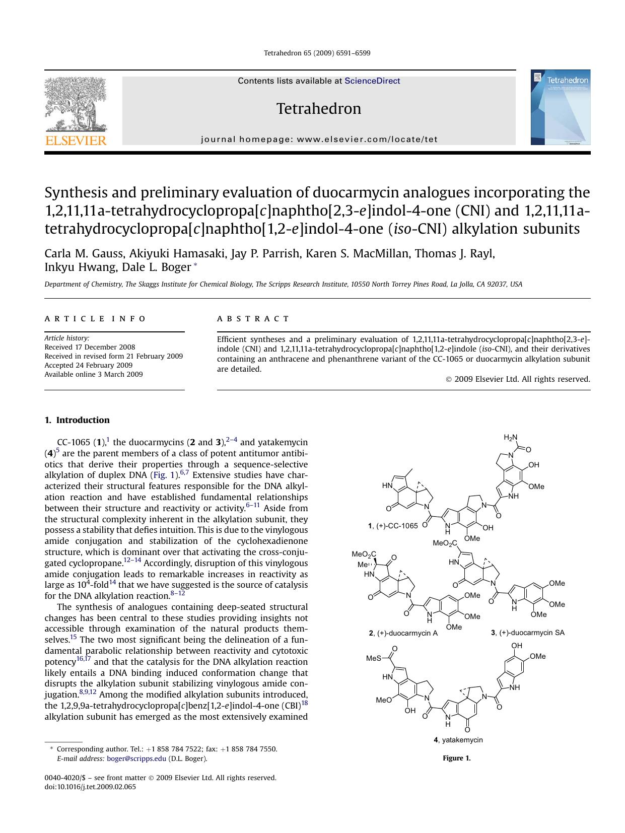 Synthesis and preliminary evaluation of duocarmycin analogues incorporating the 1,2,11,11a-tetrahydrocyclopropa[c]naphtho[2,3-e]indol-4-one (CNI) and 1,2,11,11a-tetrahydrocycloprop by unknow