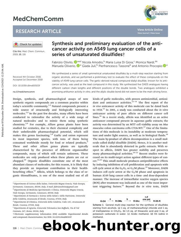 Synthesis and preliminary evaluation of the anti-cancer activity on A549 lung cancer cells of a series of unsaturated disulfides by unknow