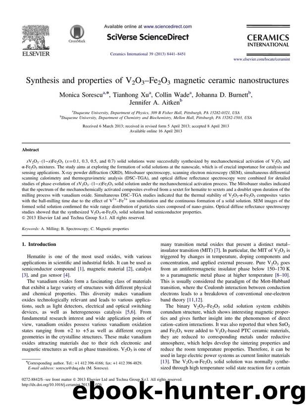 Synthesis and properties of V2O3âFe2O3 magnetic ceramic nanostructures by Monica Sorescu & Tianhong Xu & Collin Wade & Johanna D. Burnett & Jennifer A. Aitken