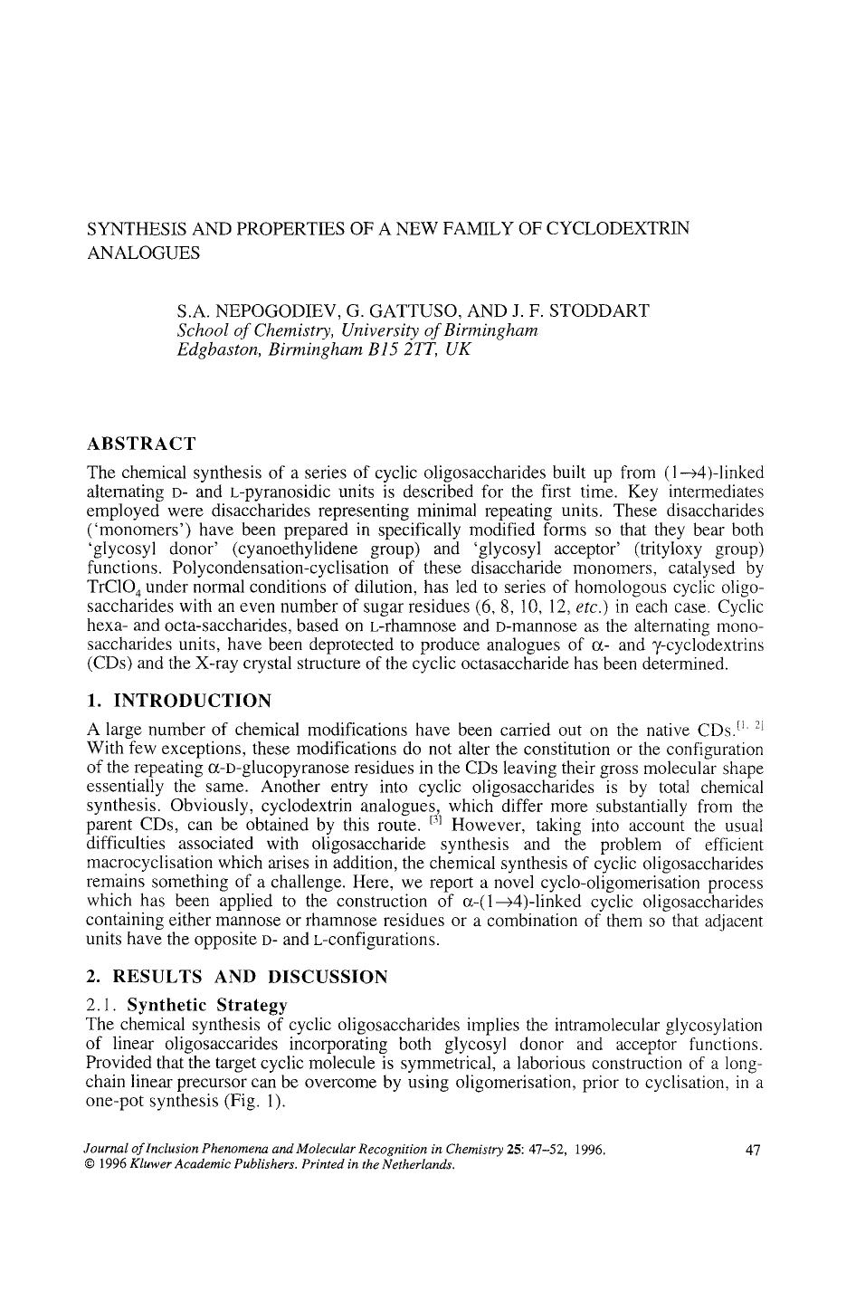 Synthesis and properties of a new family of cyclodextrin analogues by Unknown