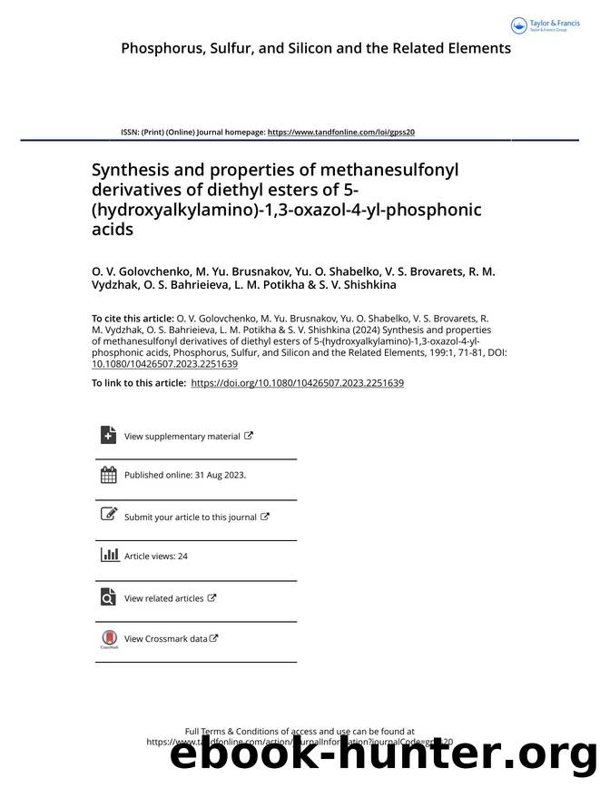 Synthesis and properties of methanesulfonyl derivatives of diethyl esters of 5-(hydroxyalkylamino)-1,3-oxazol-4-yl-phosphonic acids by unknow