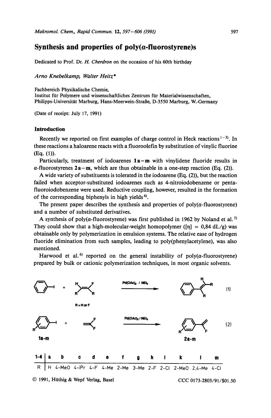 Synthesis and properties of poly([alpha]-fluorostyrene)s by Unknown